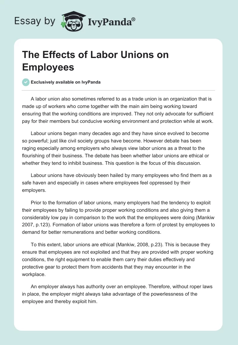 The Effects of Labor Unions on Employees. Page 1