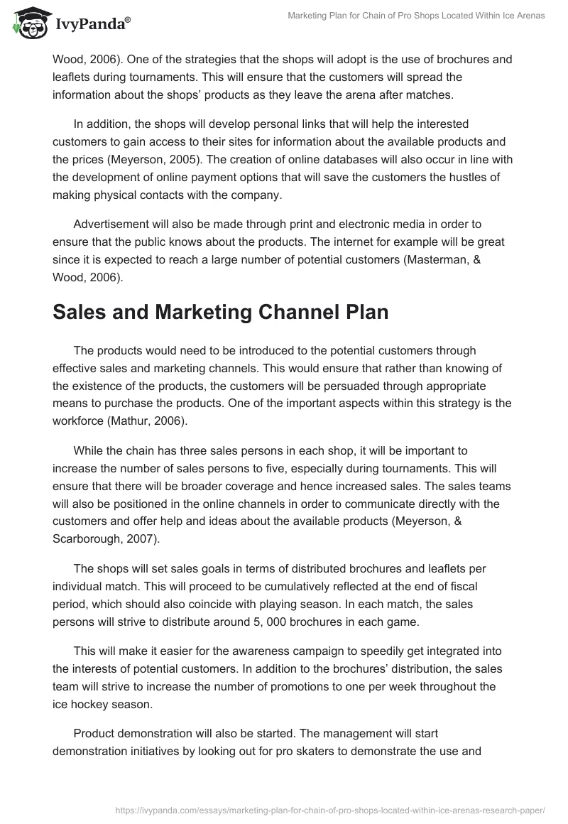 Marketing Plan for Chain of Pro Shops Located Within Ice Arenas. Page 4