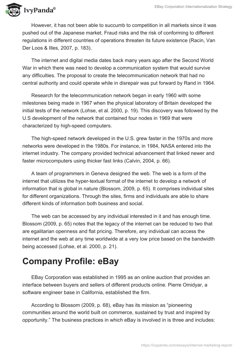 EBay Corporation Internationalization Strategy. Page 2