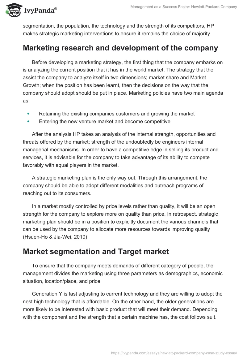 Management as a Success Factor: Hewlett-Packard Case Study Example. Page 5
