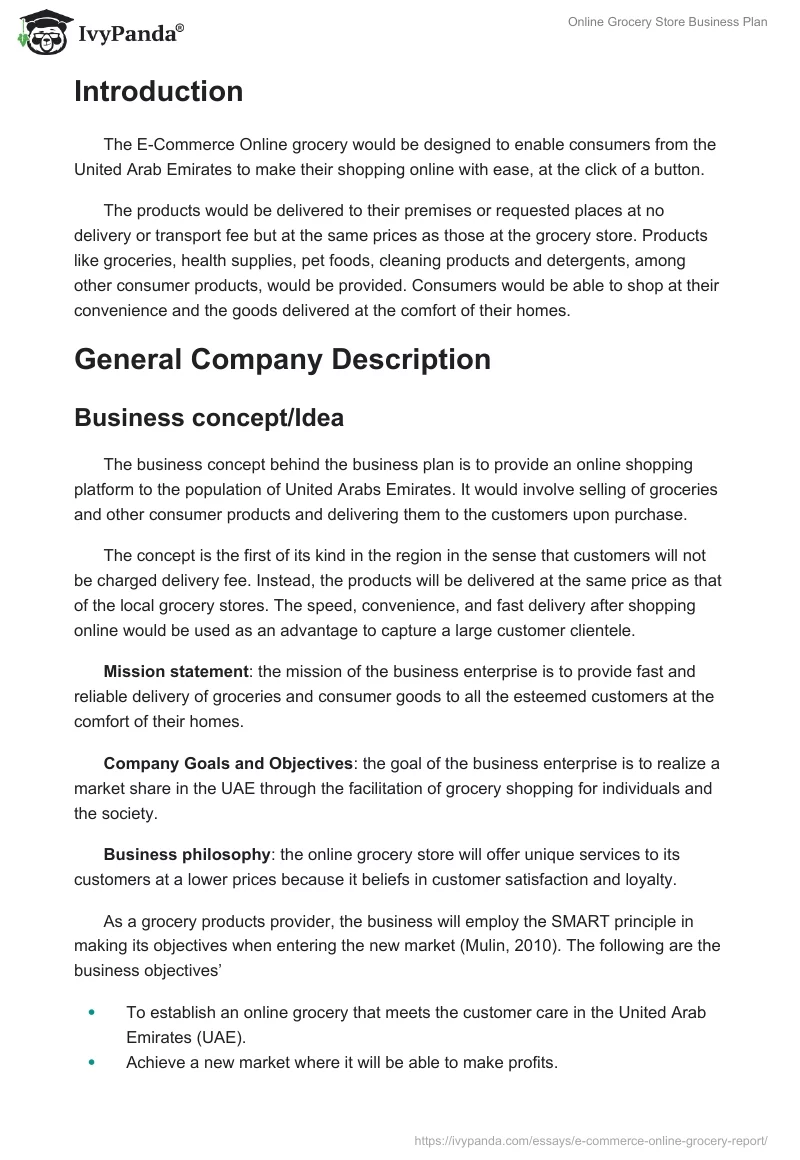 Online Grocery Store Business Plan. Page 2