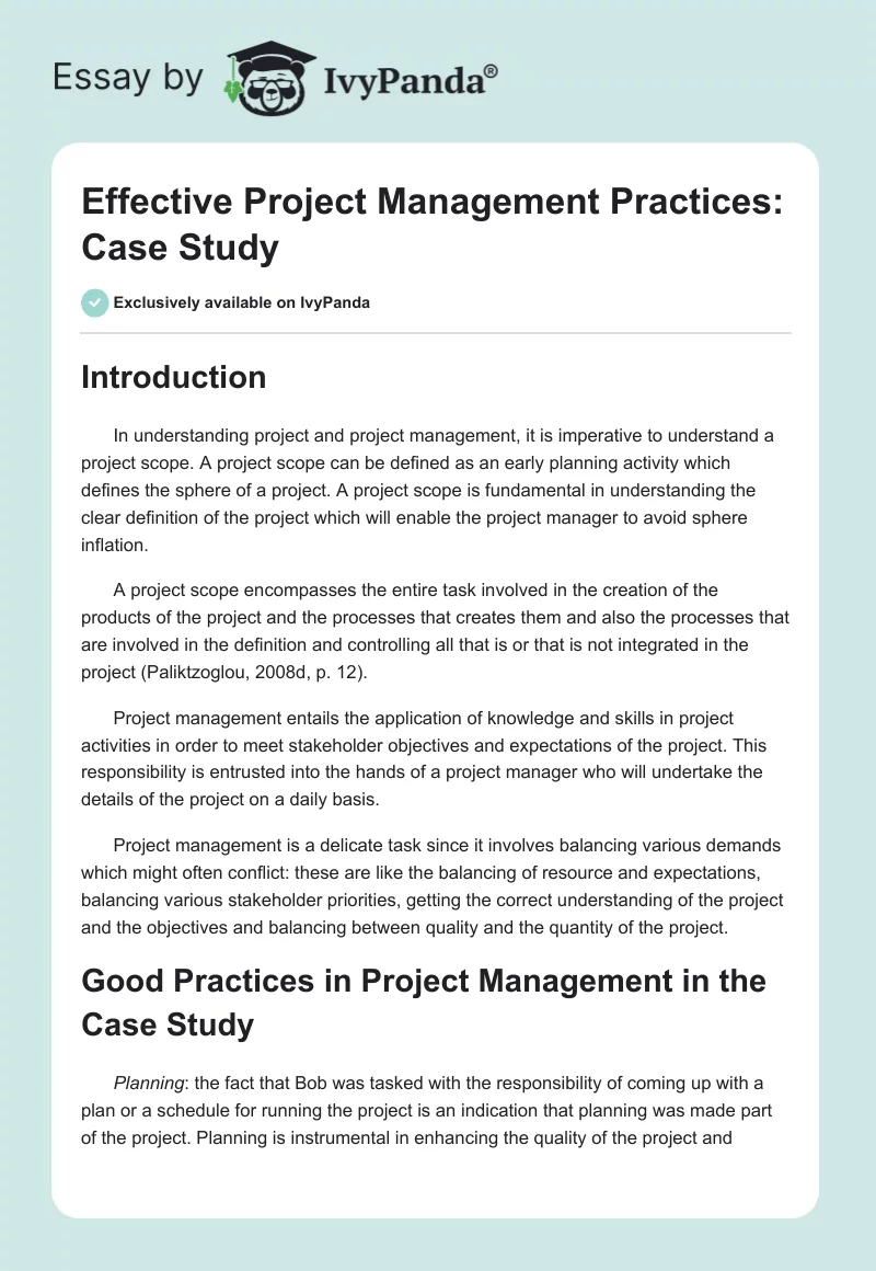 Effective Project Management Practices: Case Study. Page 1