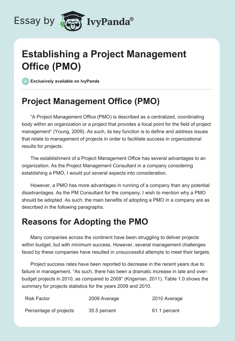 Establishing a Project Management Office (PMO). Page 1