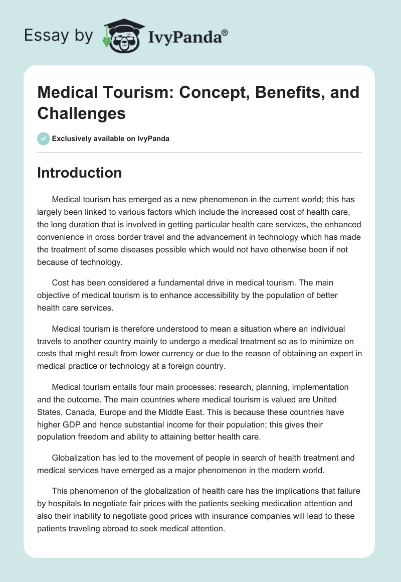 Medical Tourism: Concept, Benefits, and Challenges. Page 1