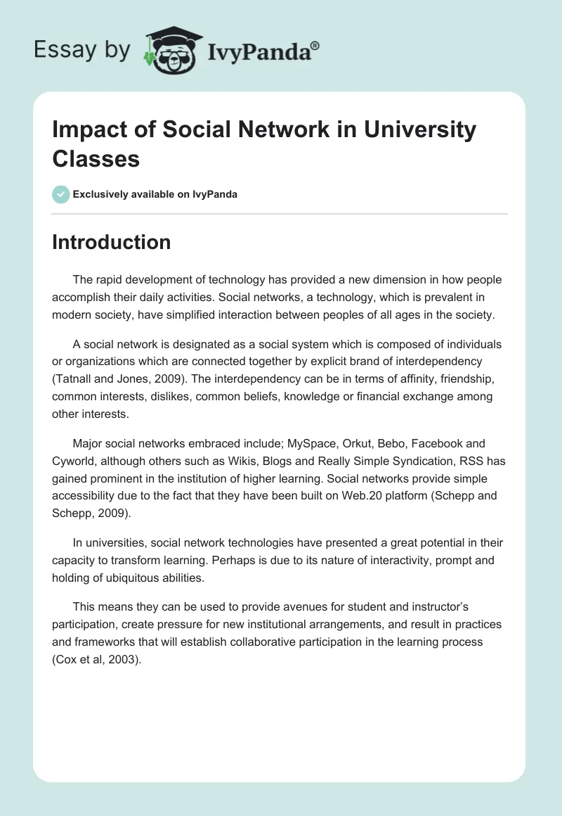 Impact of Social Network in University Classes. Page 1