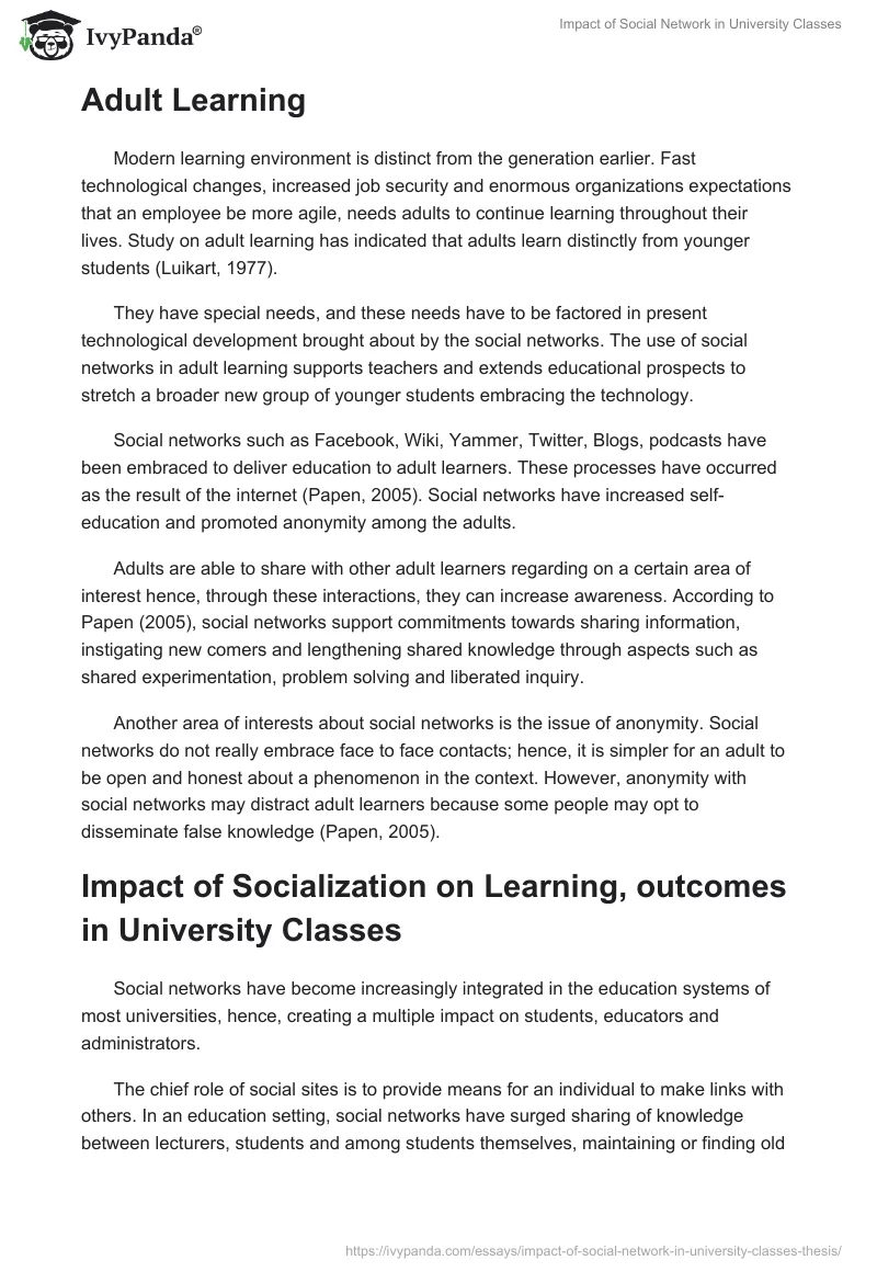 Impact of Social Network in University Classes. Page 5