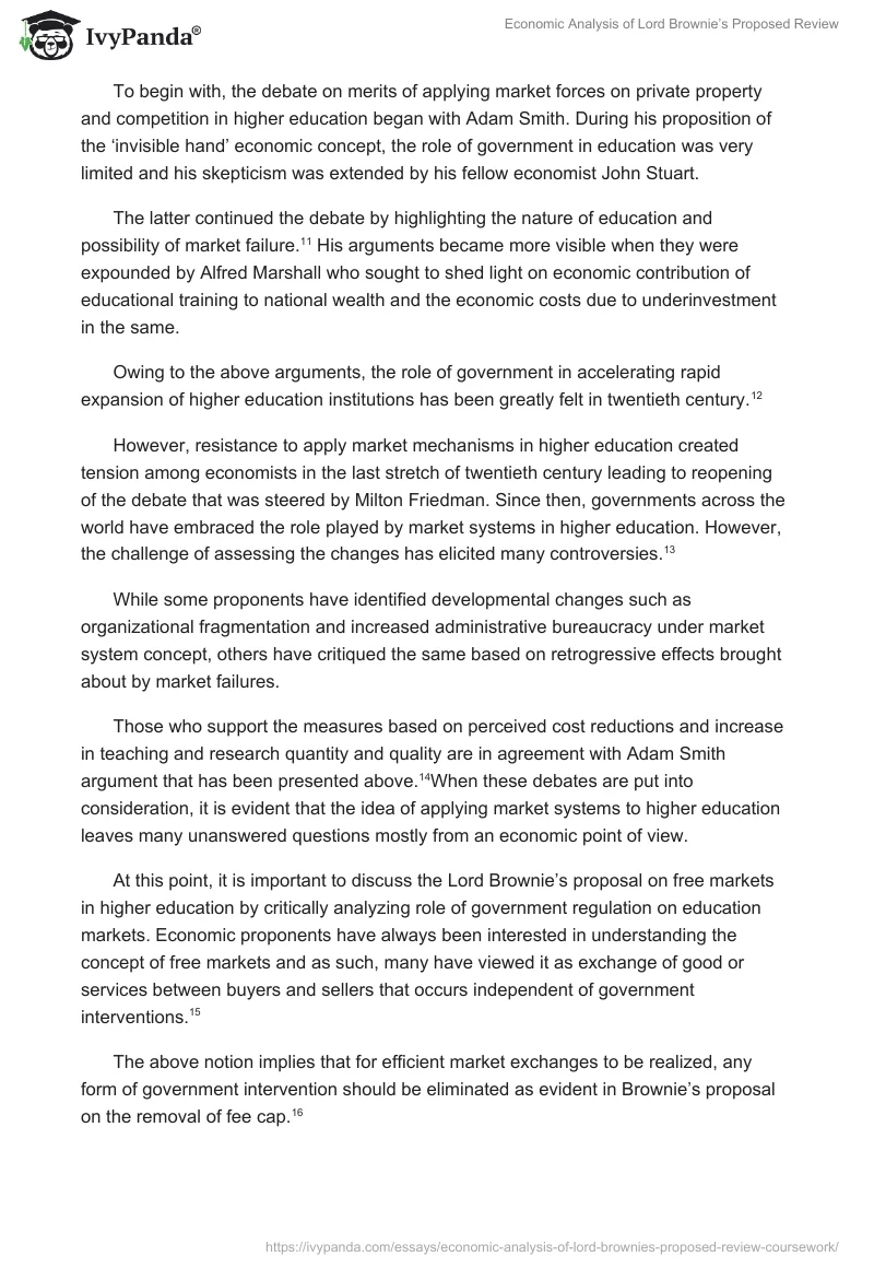 Economic Analysis of Lord Brownie’s Proposed Review. Page 3