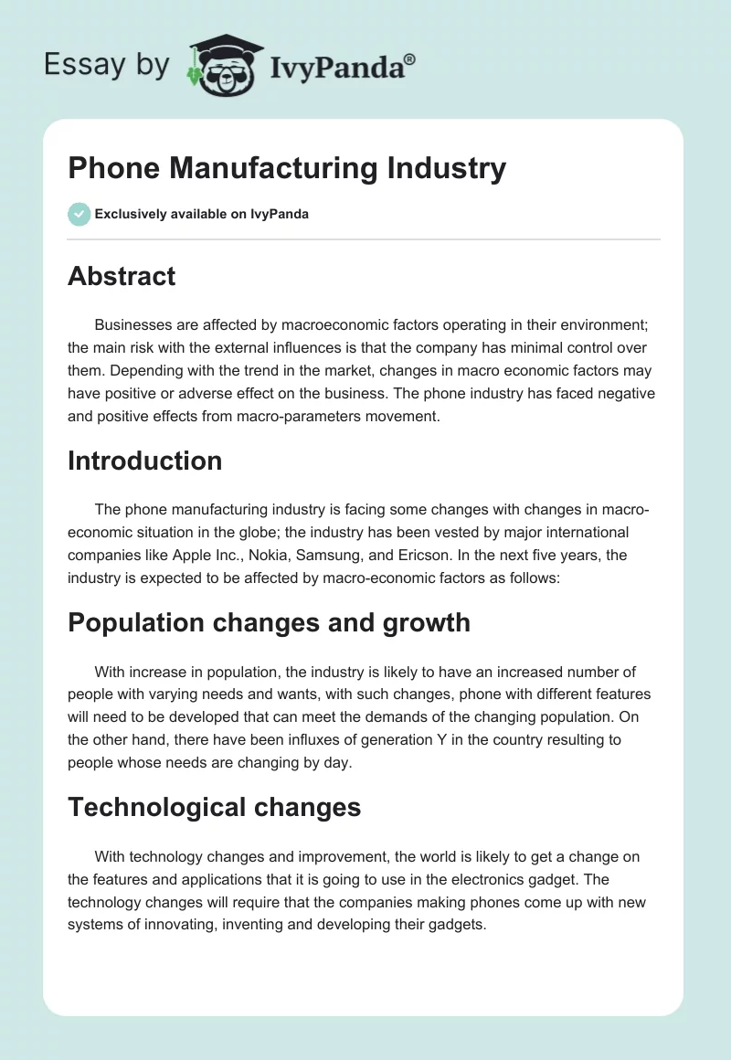 Phone Manufacturing Industry. Page 1