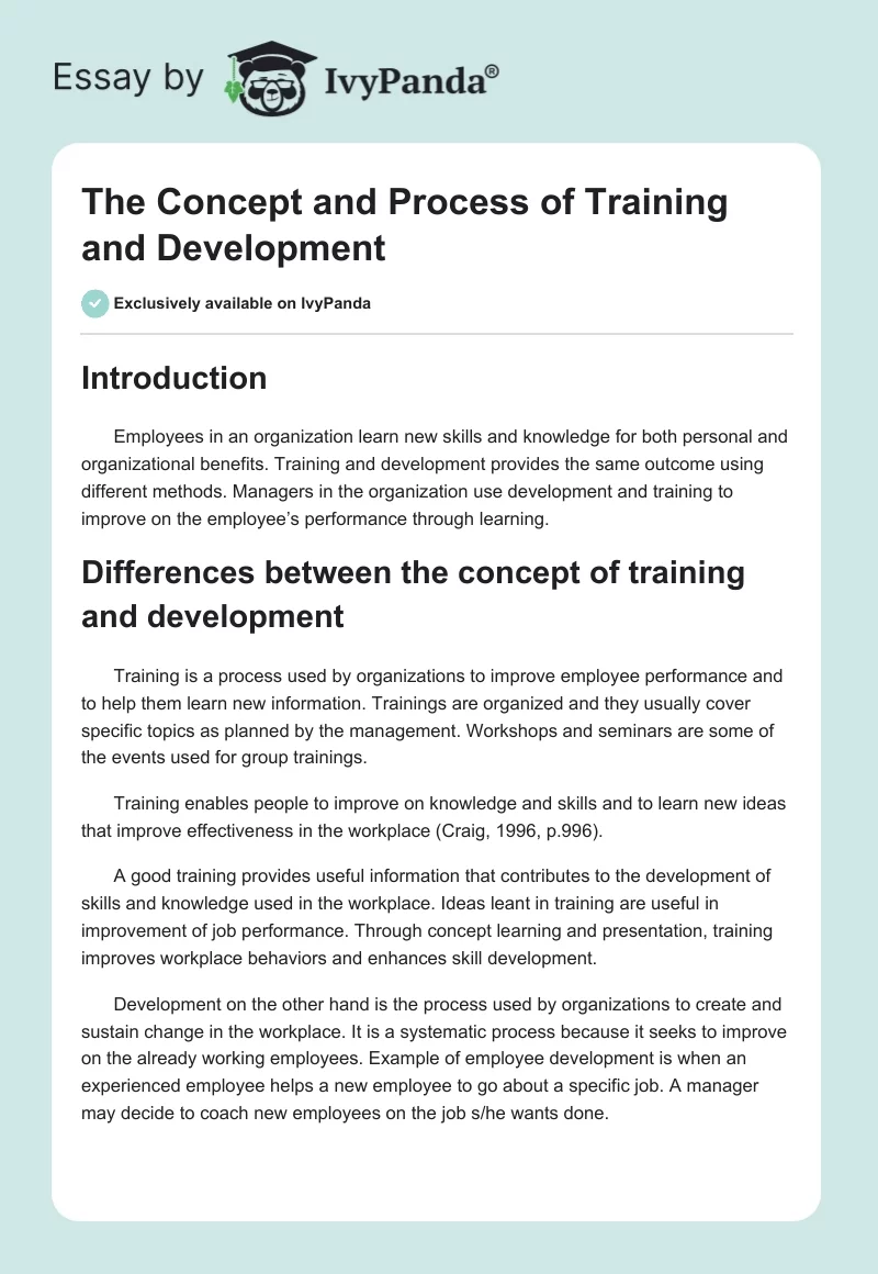 The Concept and Process of Training and Development. Page 1