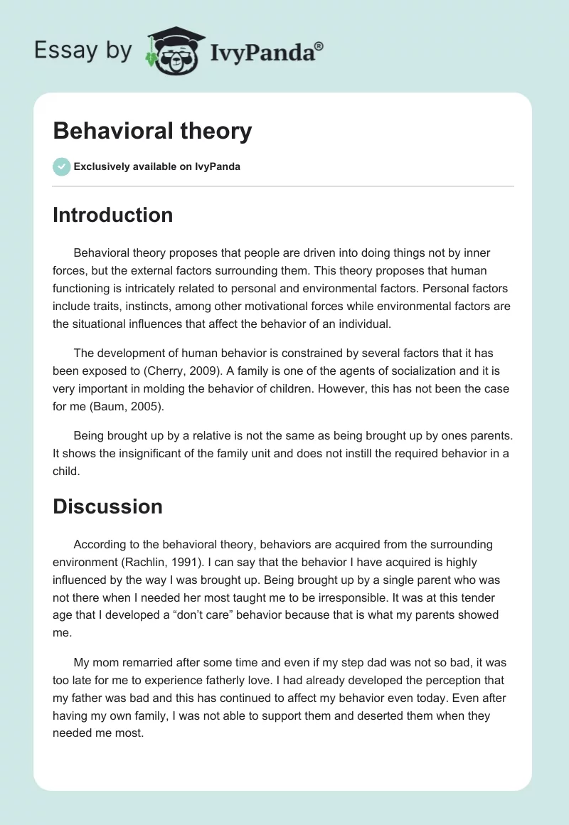 behavioral theory essay