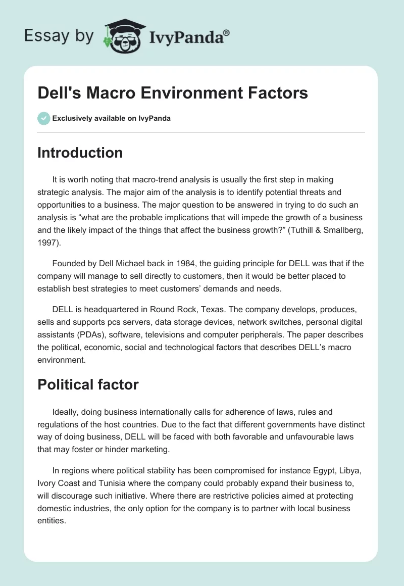 Dell's Macro Environment Factors. Page 1