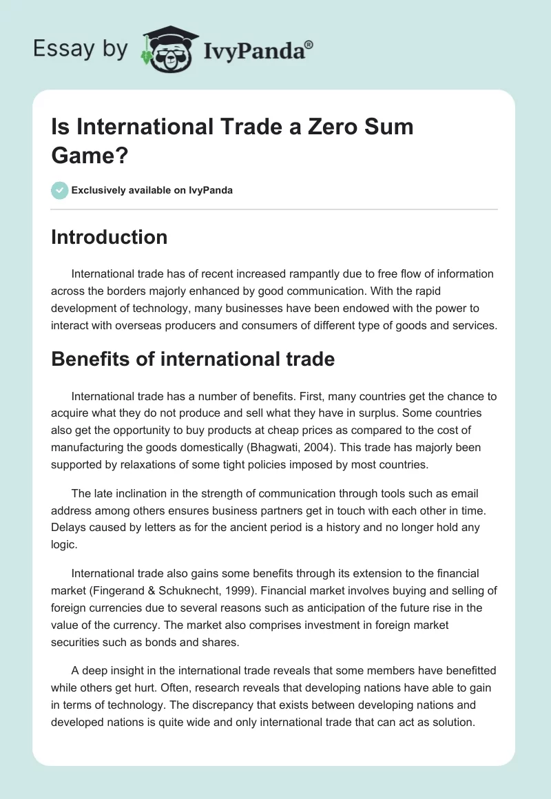 Is International Trade a Zero Sum Game?. Page 1