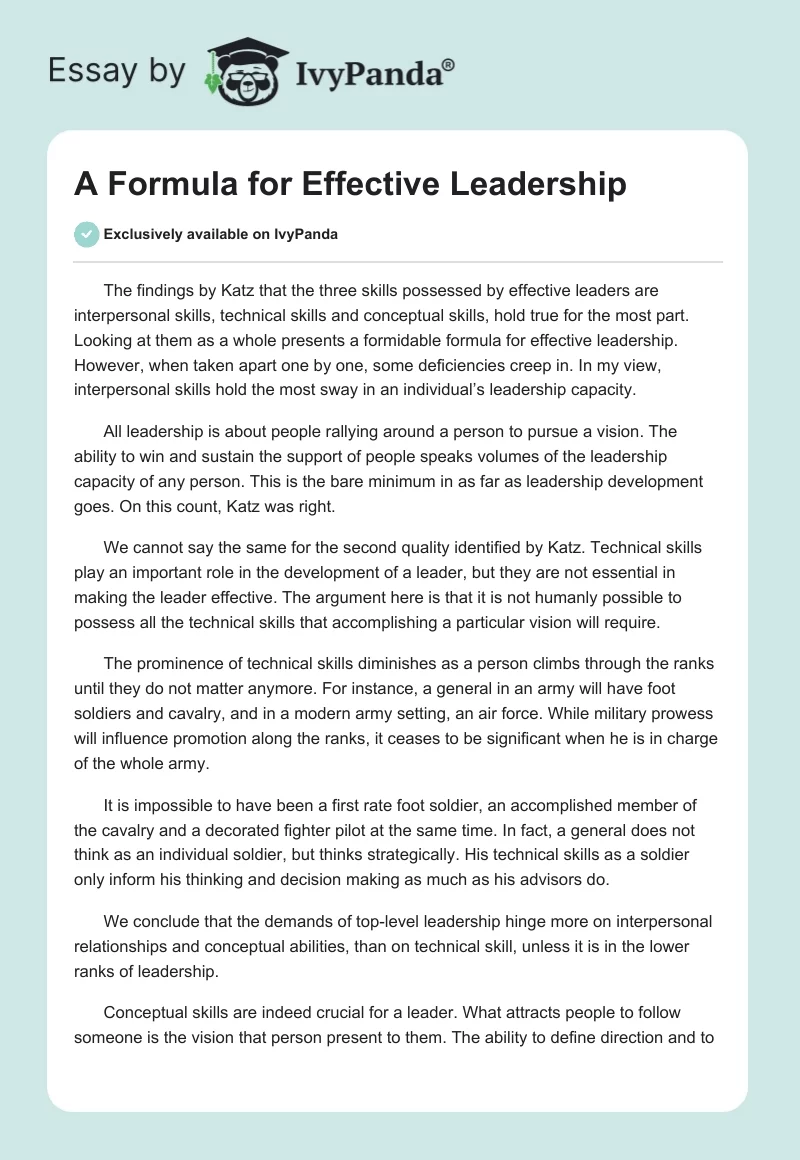 A Formula for Effective Leadership. Page 1