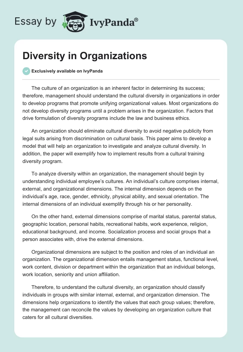 Diversity in Organizations. Page 1