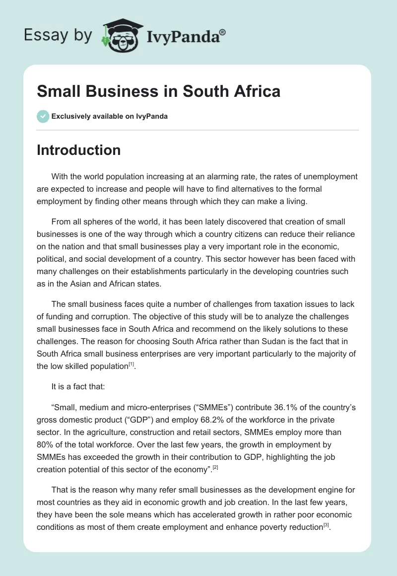 Small Business in South Africa. Page 1