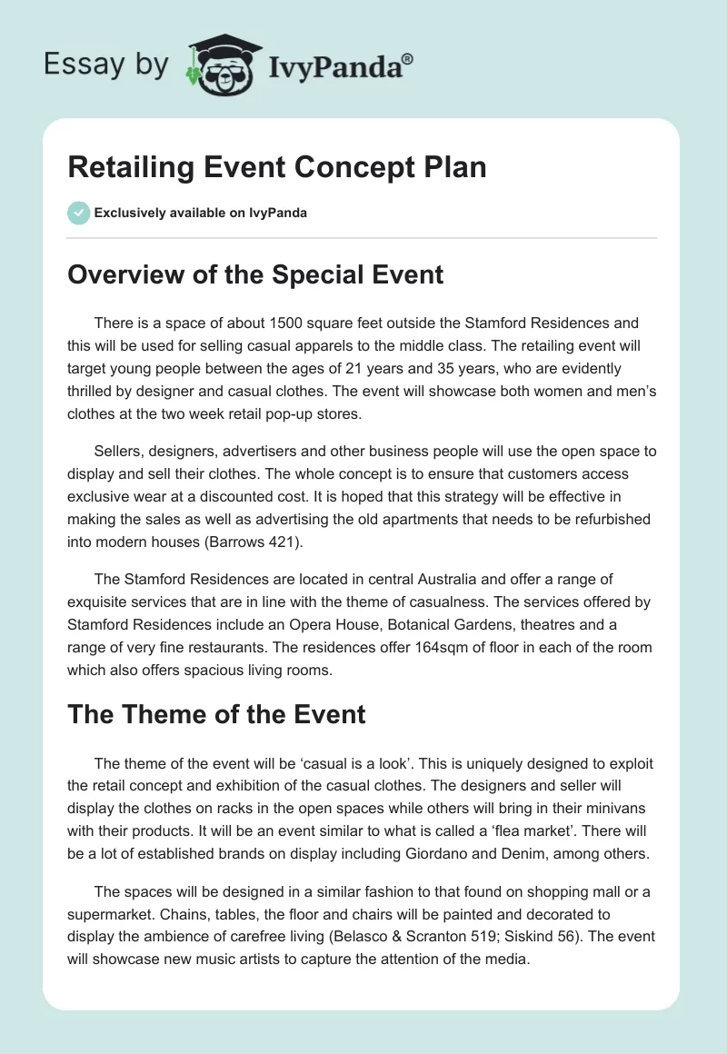 Retailing Event Concept Plan. Page 1