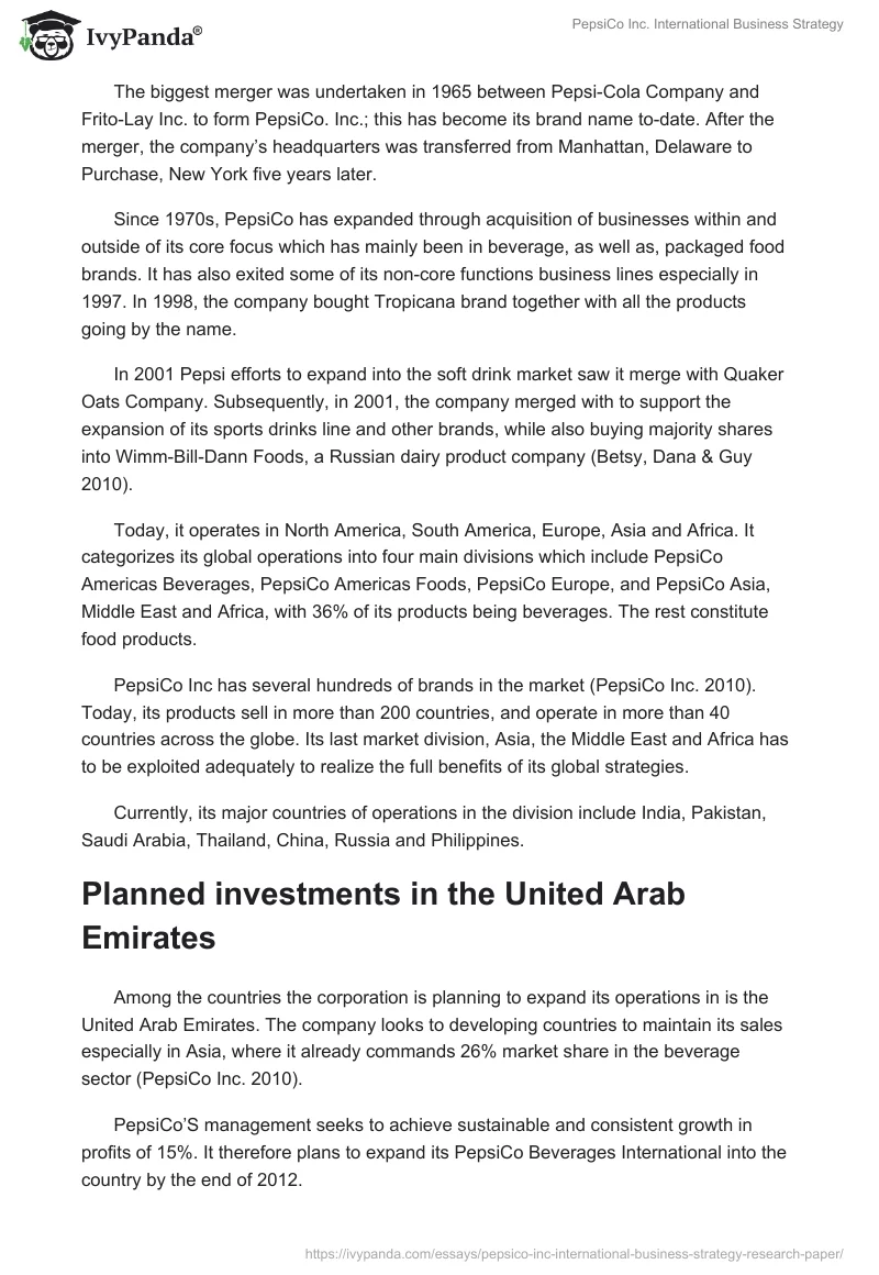 PepsiCo Inc. International Business Strategy. Page 2