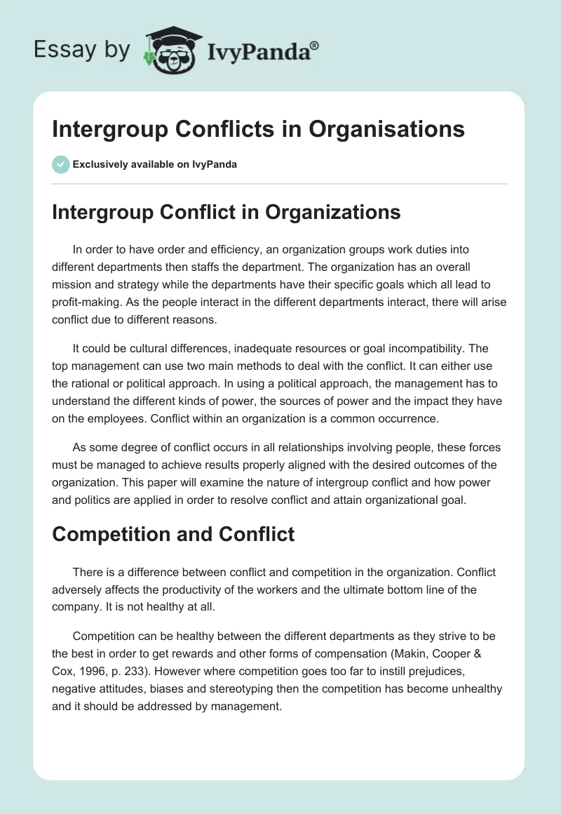 Intergroup Conflicts in Organisations. Page 1