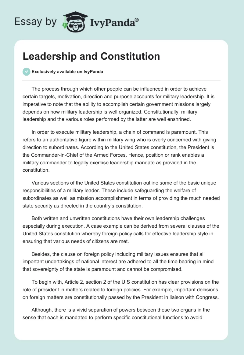 Leadership and Constitution. Page 1