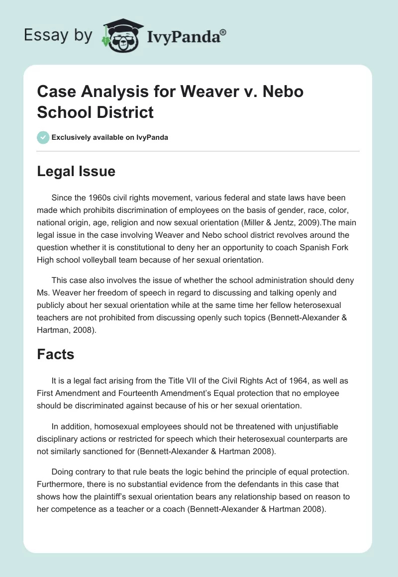 Case Analysis for Weaver v. Nebo School District. Page 1