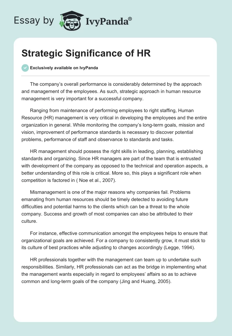 Strategic Significance of HR. Page 1