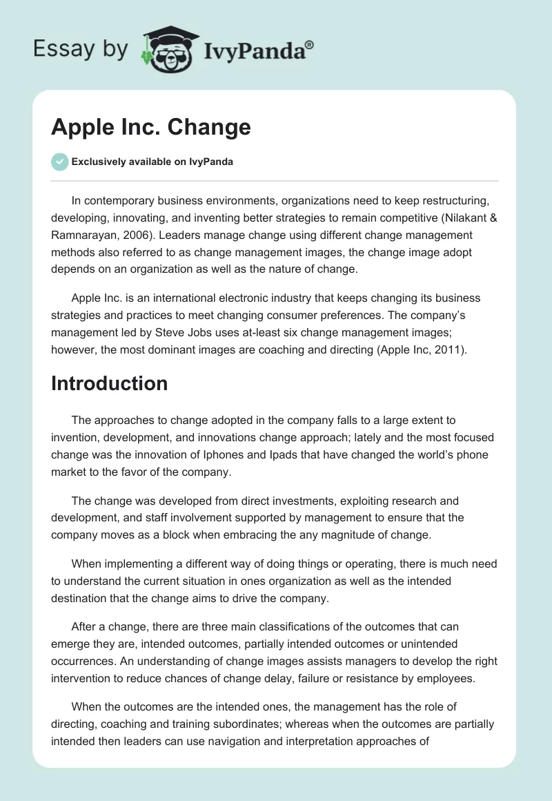 Apple Inc. Change. Page 1