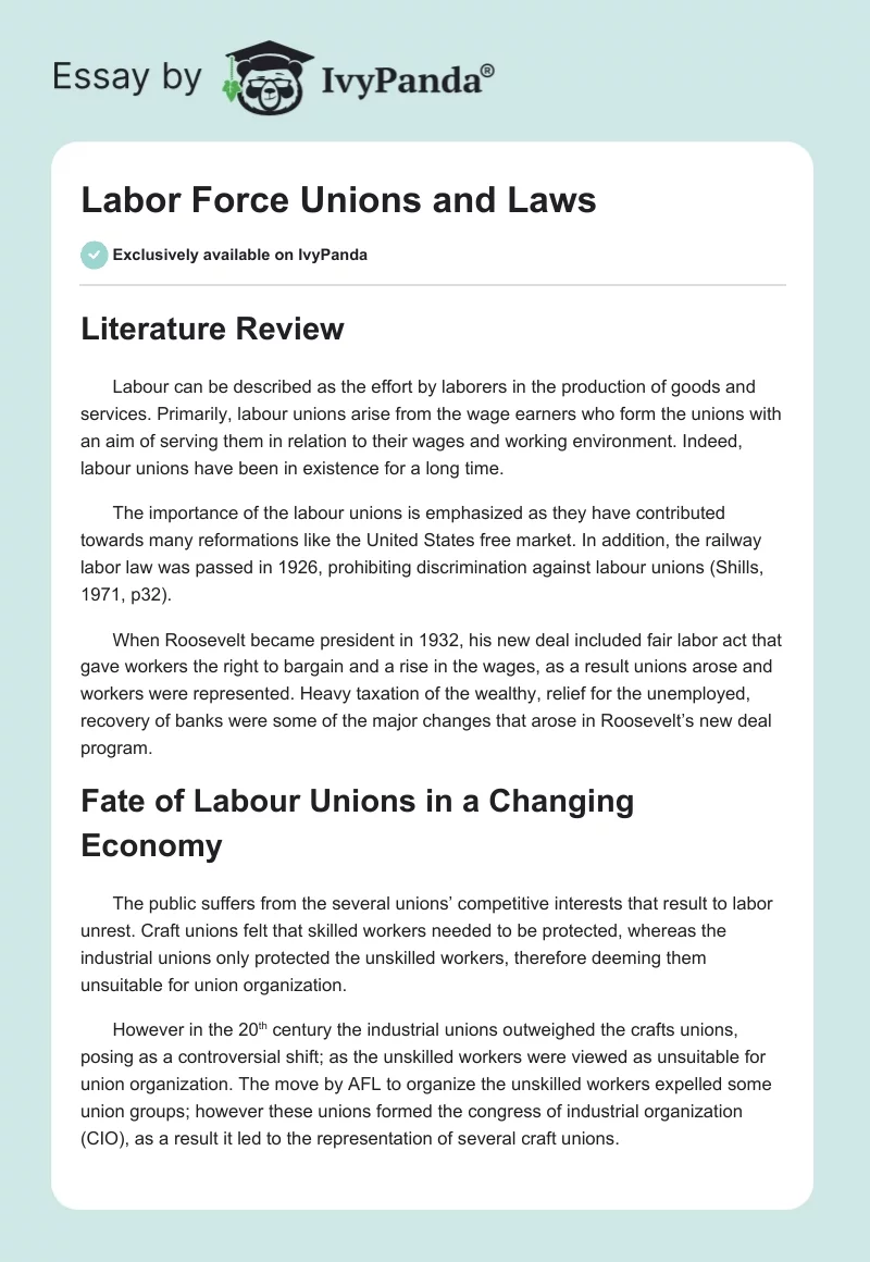 Labor Force Unions and Laws. Page 1