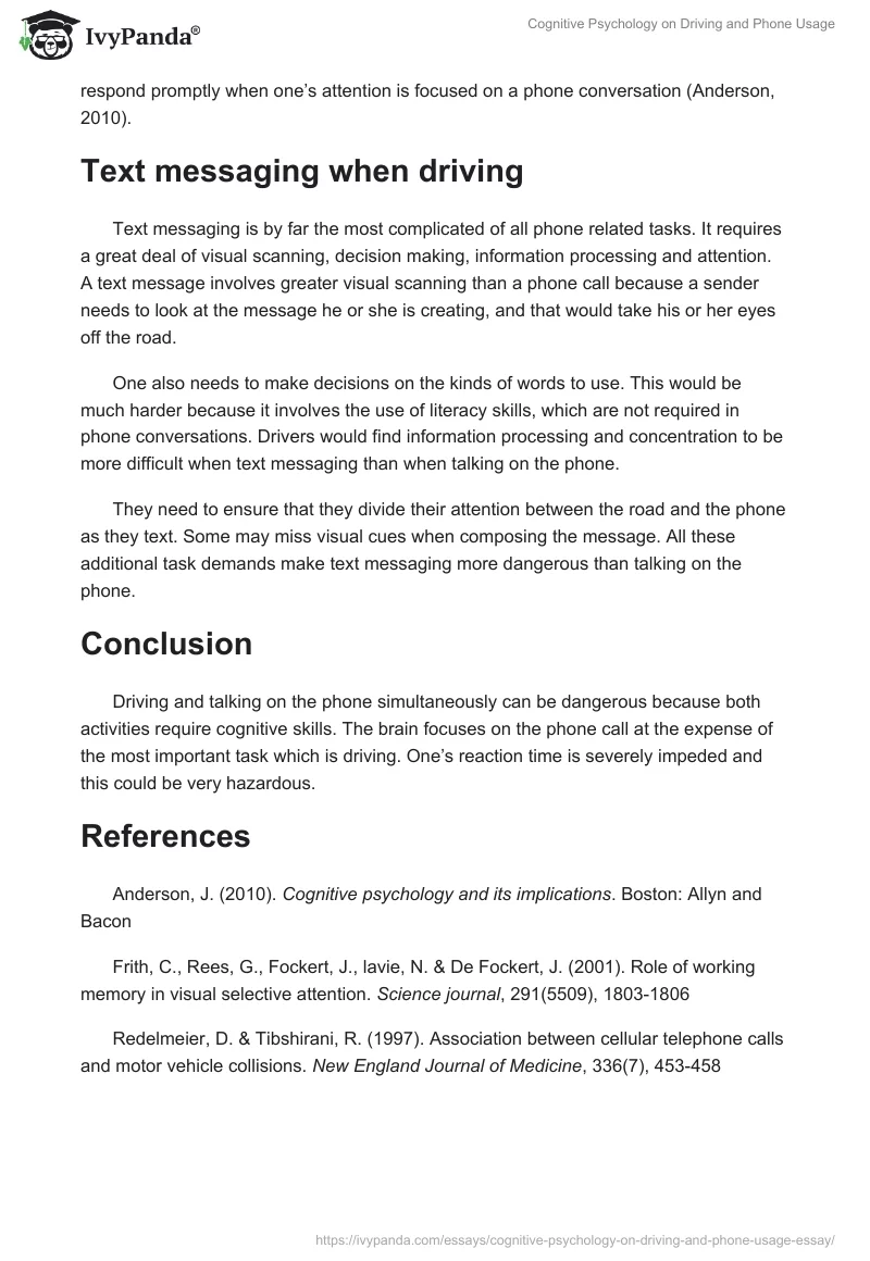 Cognitive Psychology on Driving and Phone Usage. Page 3