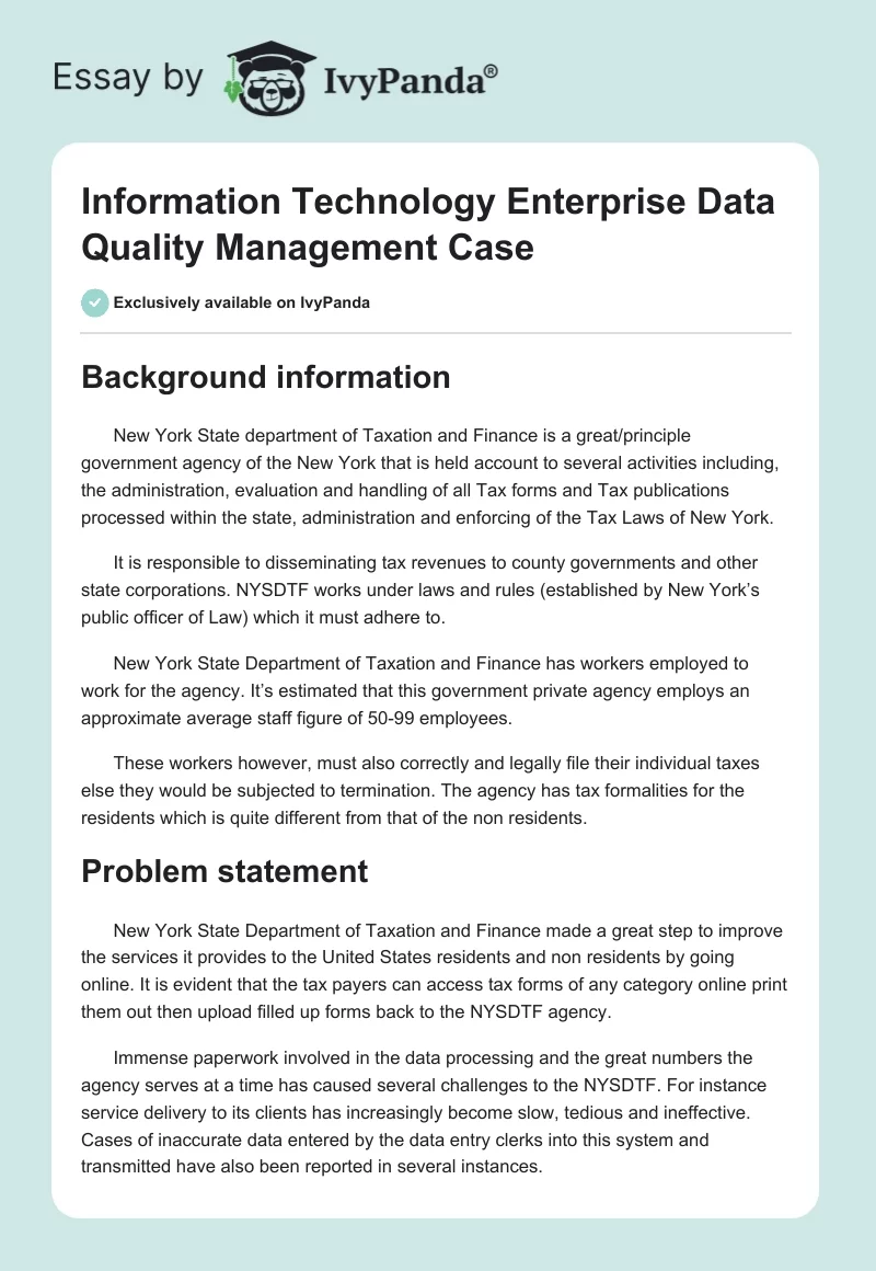 Information Technology Enterprise Data Quality Management Case. Page 1