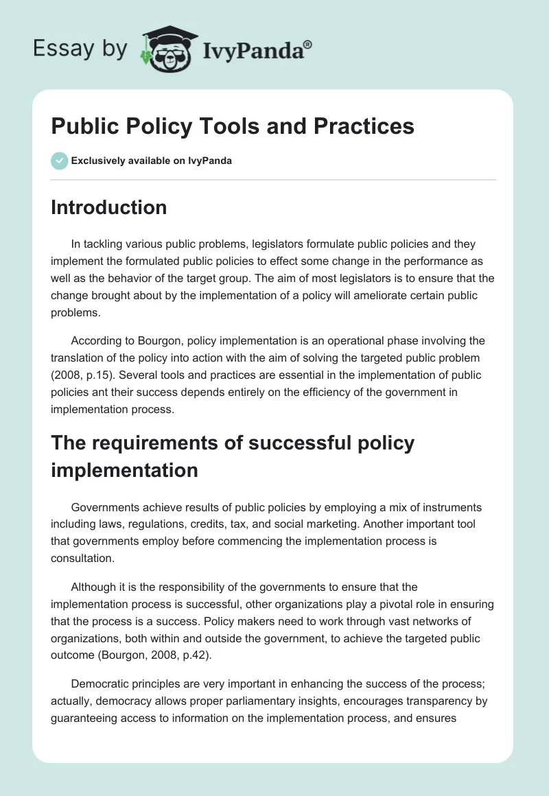 Public Policy Tools and Practices. Page 1