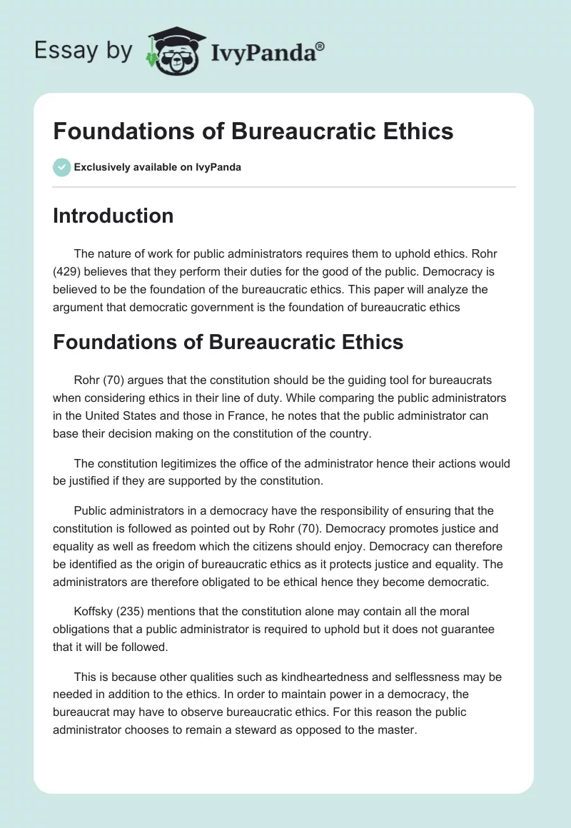 Foundations of Bureaucratic Ethics. Page 1