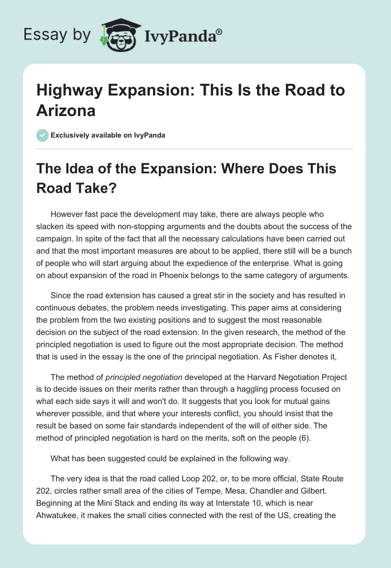 Highway Expansion: This Is the Road to Arizona. Page 1