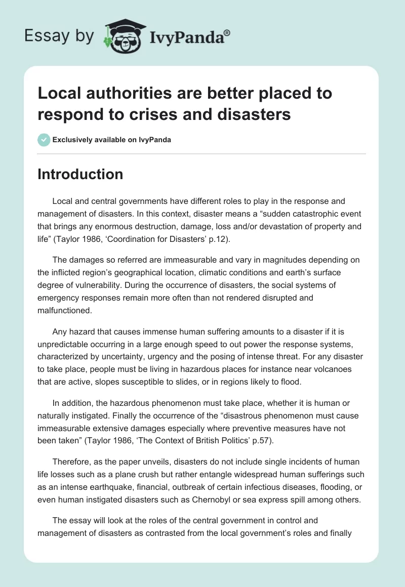 Local authorities are better placed to respond to crises and disasters. Page 1