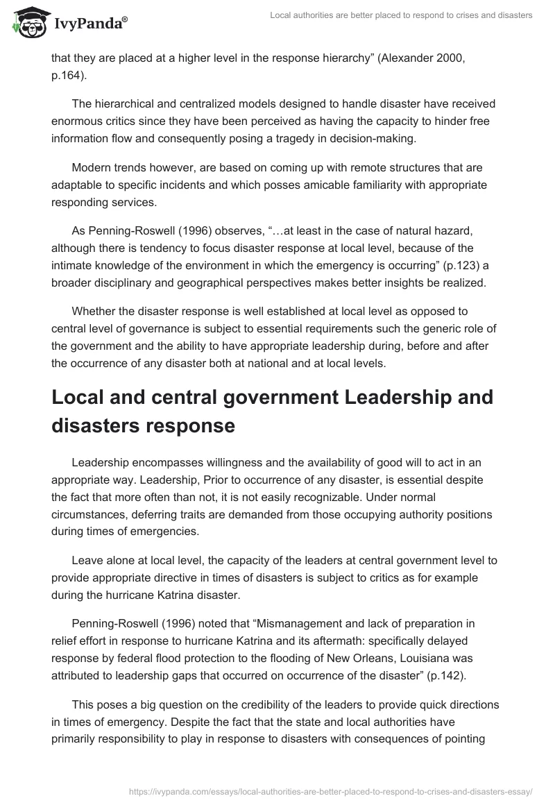 Local authorities are better placed to respond to crises and disasters. Page 3