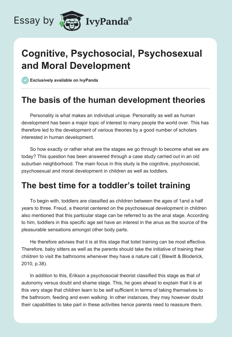Cognitive, Psychosocial, Psychosexual and Moral Development. Page 1