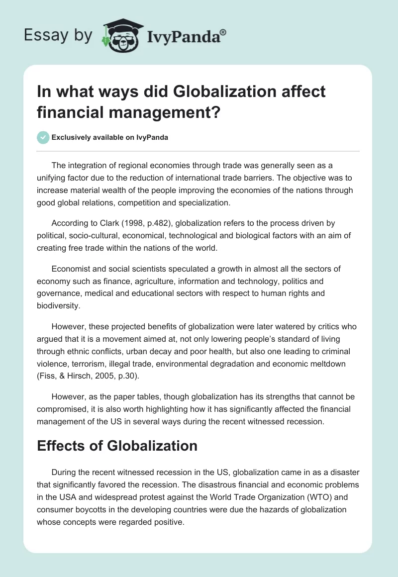 In what ways did Globalization affect financial management?. Page 1