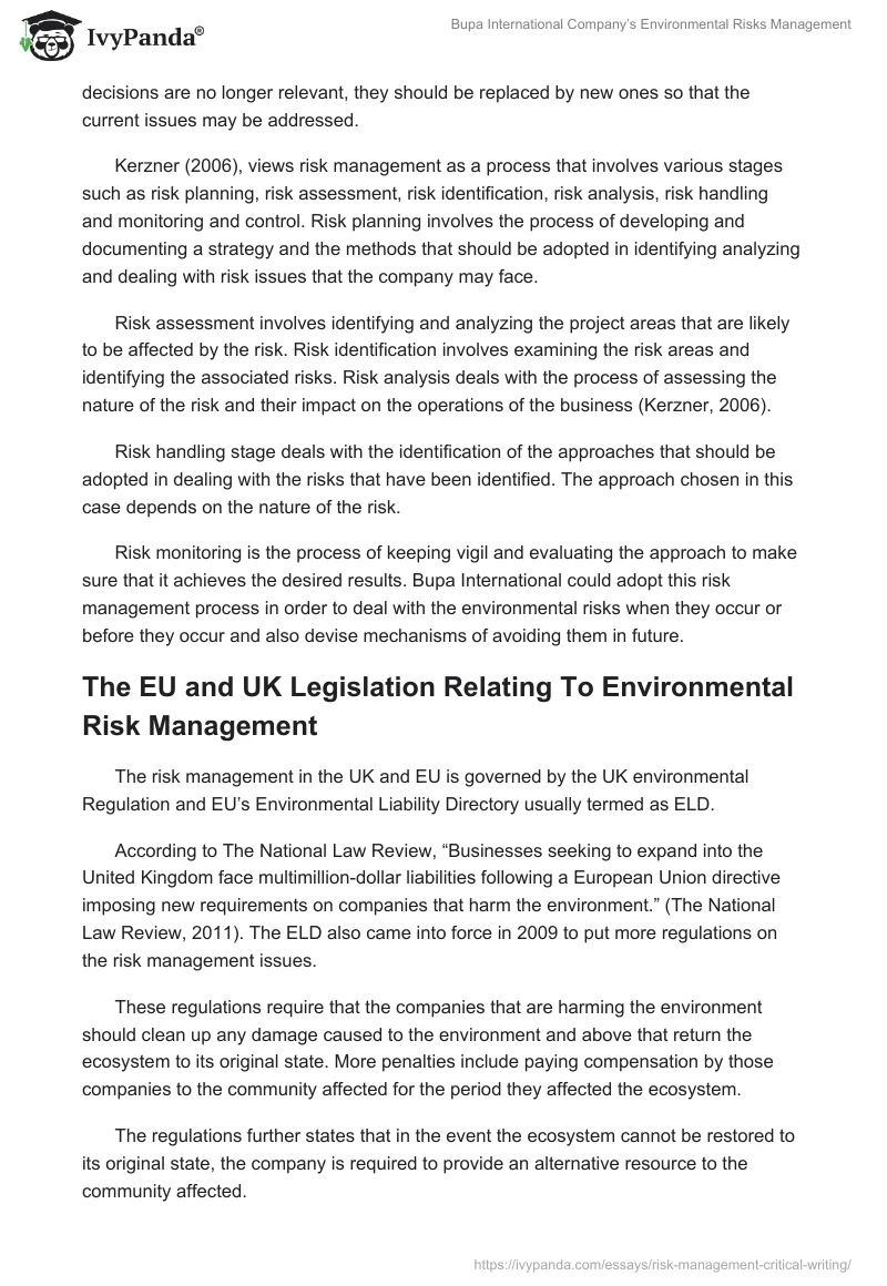 Bupa International Company’s Environmental Risks Management. Page 5
