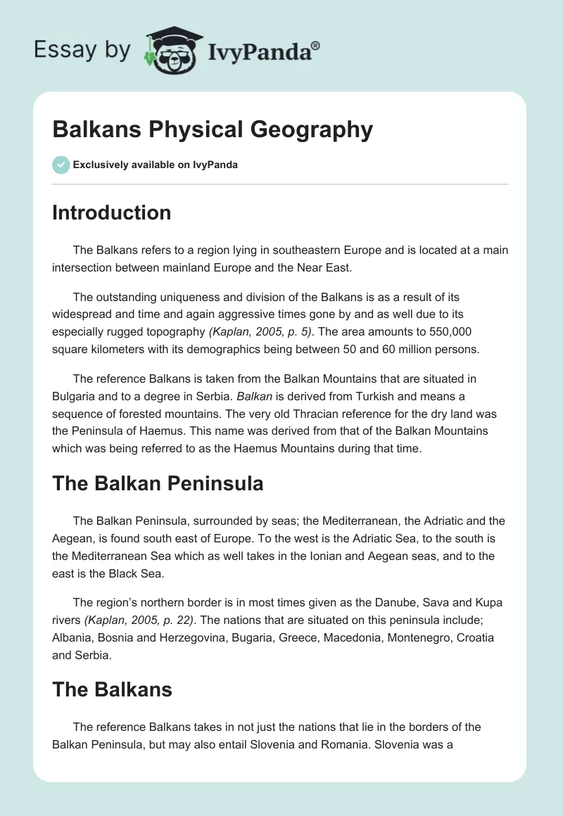 Balkans Physical Geography. Page 1