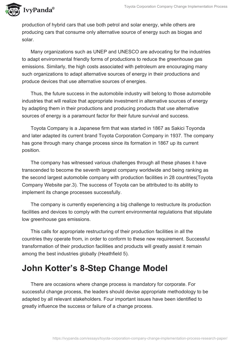 Toyota Corporation Company Change Implementation Process. Page 2