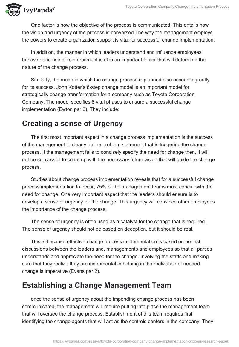 Toyota Corporation Company Change Implementation Process. Page 3