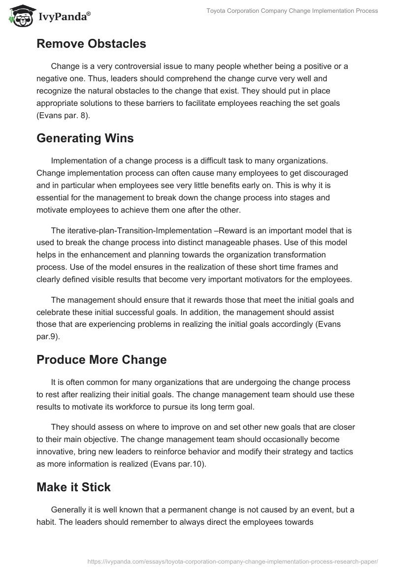 Toyota Corporation Company Change Implementation Process. Page 5