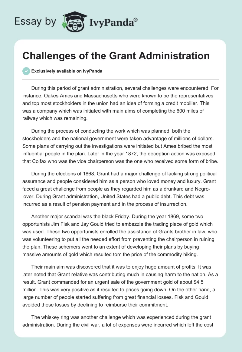 Challenges of the Grant Administration. Page 1