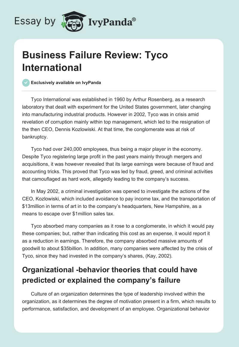 Business Failure Review: Tyco International. Page 1