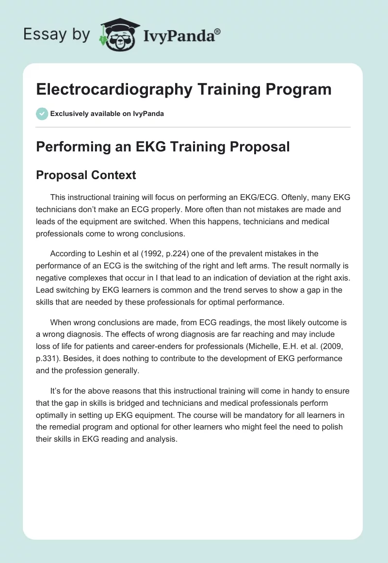 Electrocardiography Training Program. Page 1