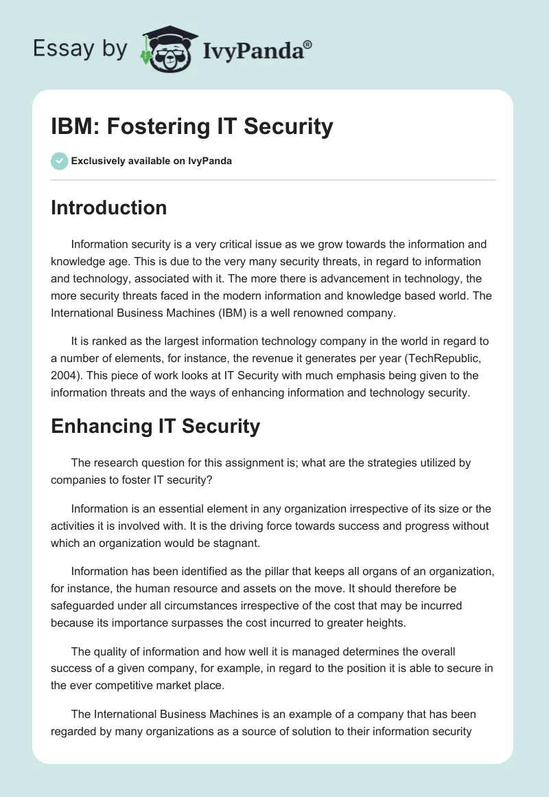 IBM: Fostering IT Security. Page 1