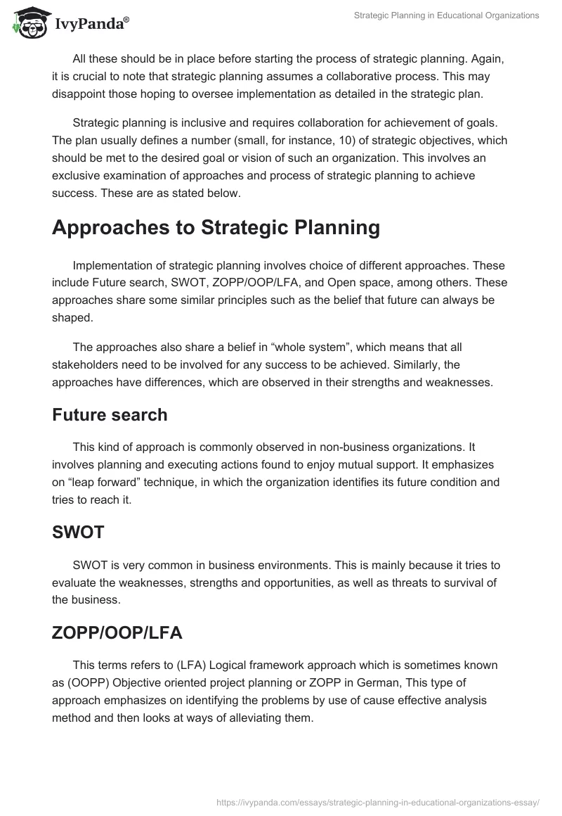 Strategic Planning in Educational Organizations. Page 2
