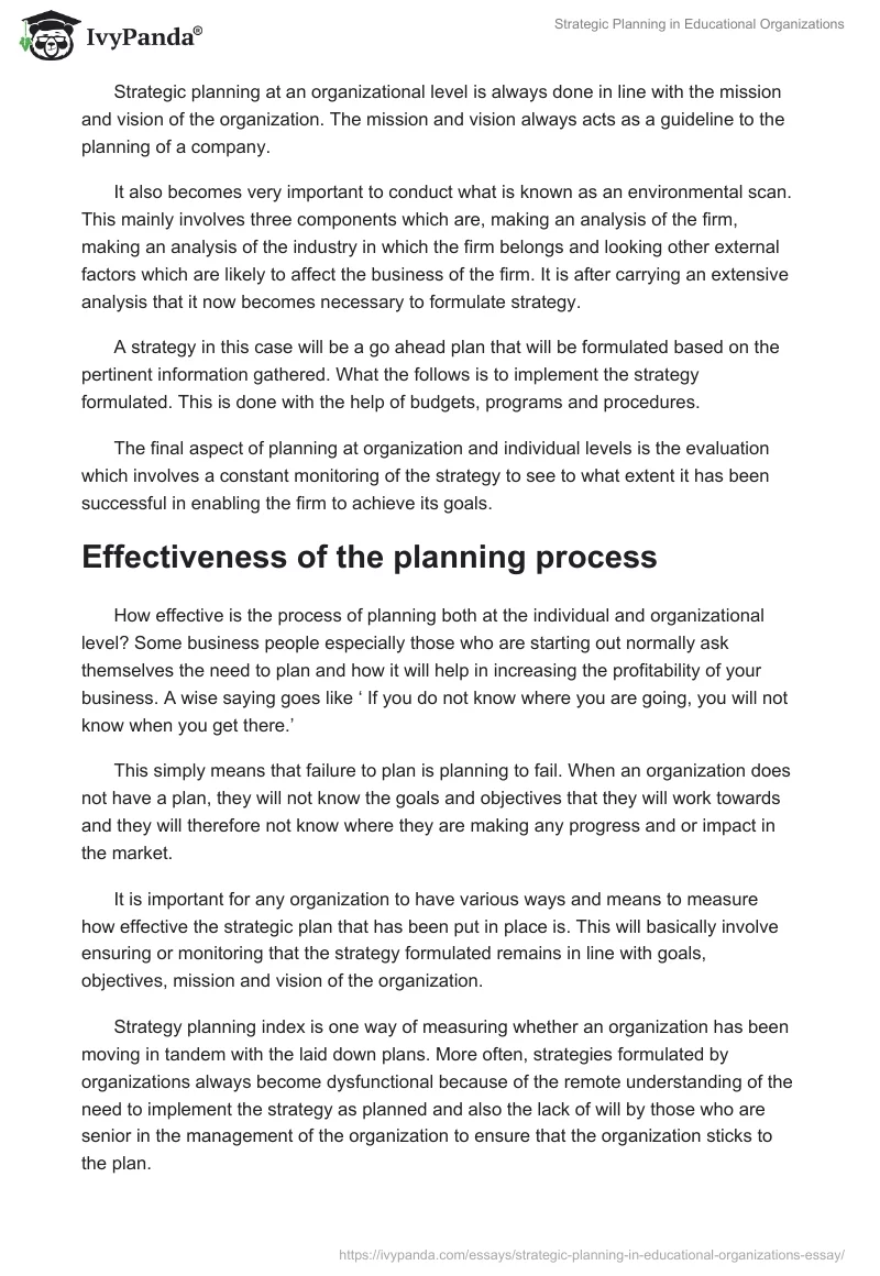 Strategic Planning in Educational Organizations. Page 4