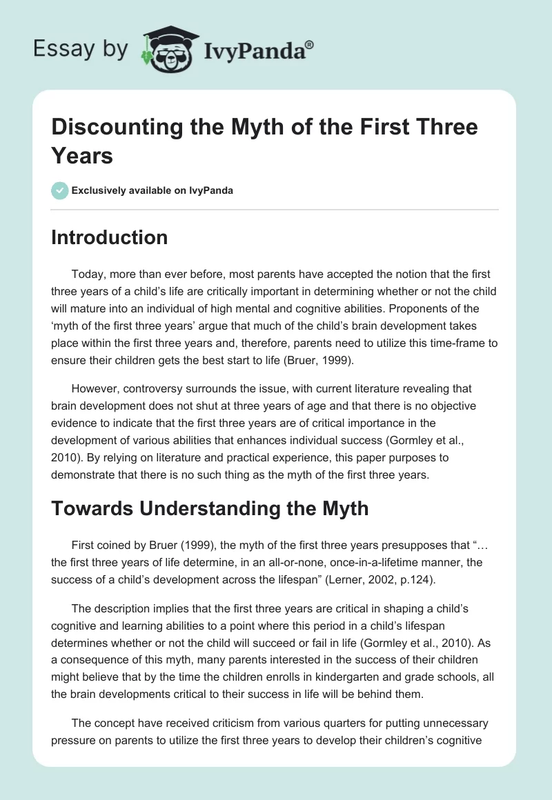 Discounting the Myth of the First Three Years. Page 1
