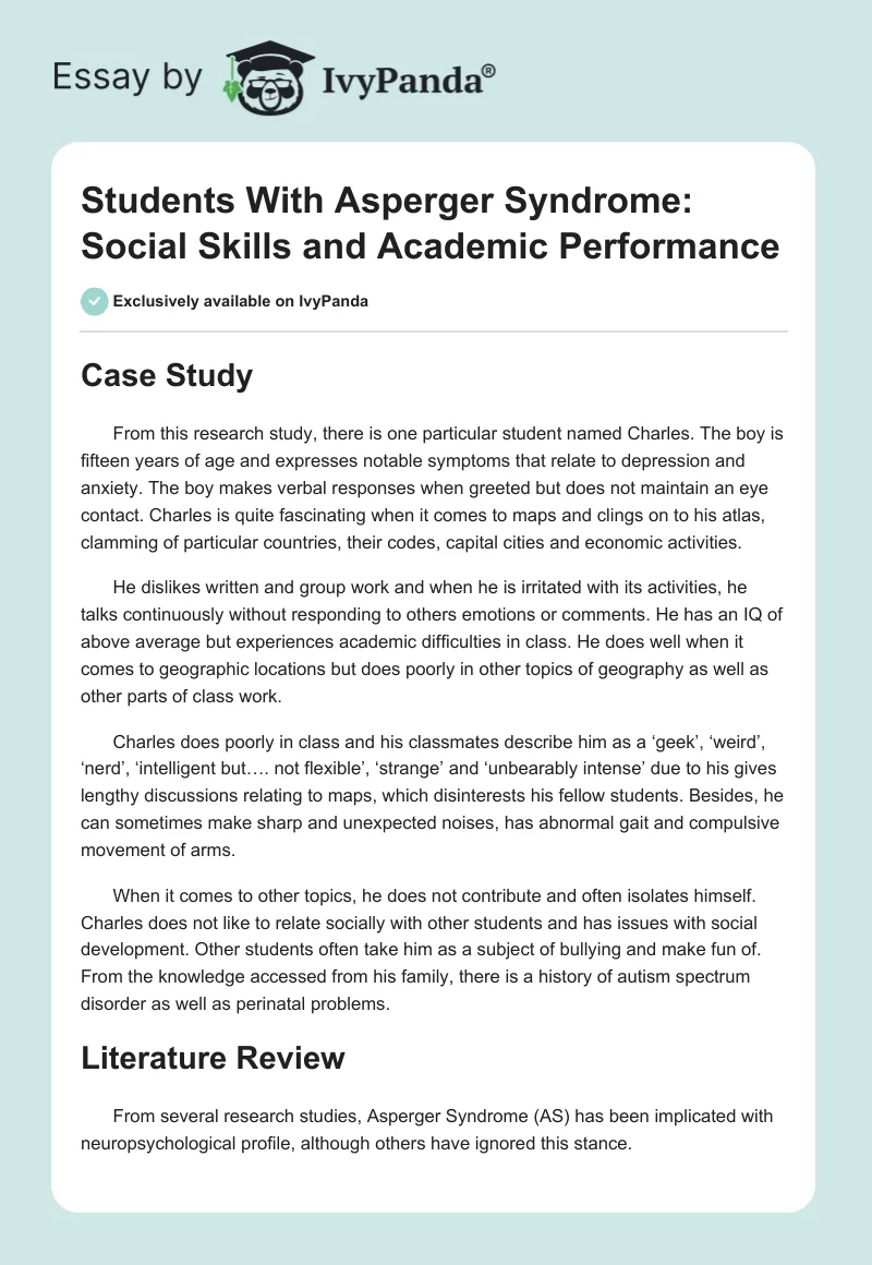 Students With Asperger Syndrome: Social Skills and Academic Performance. Page 1