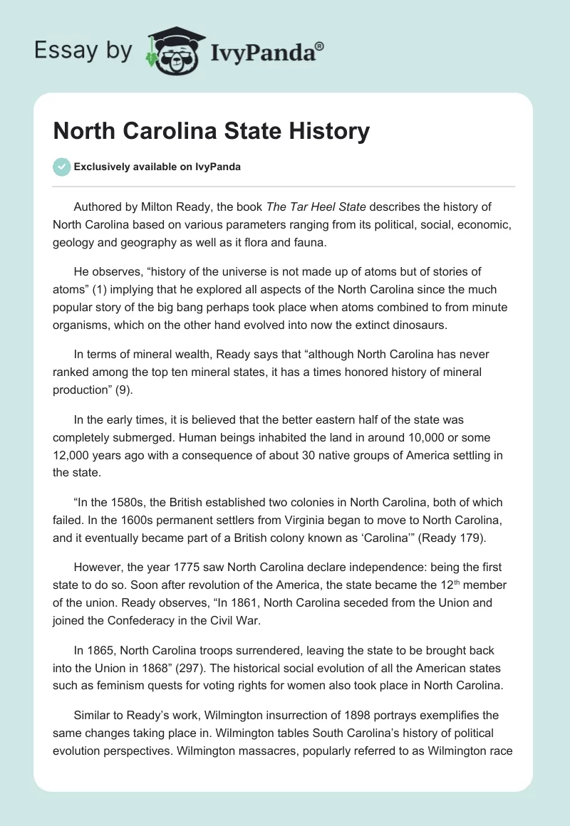North Carolina State History. Page 1